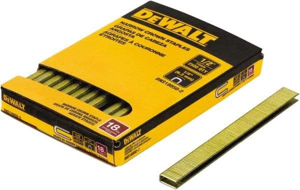 DeWALT - 1/2" Long x 1/4" Wide, 18 Gauge Crowned Construction Staple - Steel, Copper Finish, Chisel Point - Exact Tool & Supply