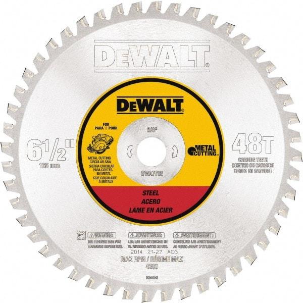 DeWALT - 6-1/2" Diam, 5/8" Arbor Hole Diam, 48 Tooth Wet & Dry Cut Saw Blade - Steel, Crosscutting Action, Standard Round Arbor - Exact Tool & Supply