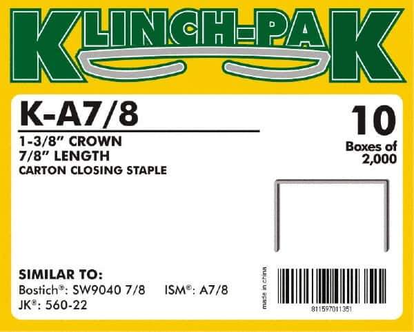Klinch-Pak - 7/8" Long x 1-3/8" Wide, 0 Gauge Wide Crown Construction Staple - Steel, Copper Finish, Chisel Point - Exact Tool & Supply