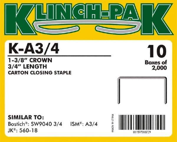 Klinch-Pak - 3/4" Long x 1-3/8" Wide, 0 Gauge Wide Crown Construction Staple - Steel, Copper Finish, Chisel Point - Exact Tool & Supply