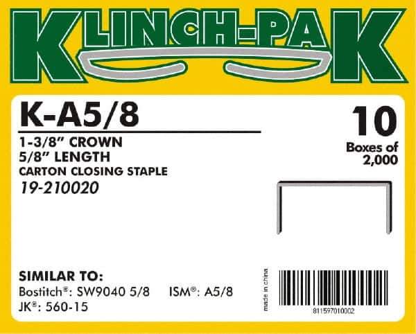 Klinch-Pak - 5/8" Long x 1-3/8" Wide, 0 Gauge Wide Crown Construction Staple - Steel, Copper Finish, Chisel Point - Exact Tool & Supply