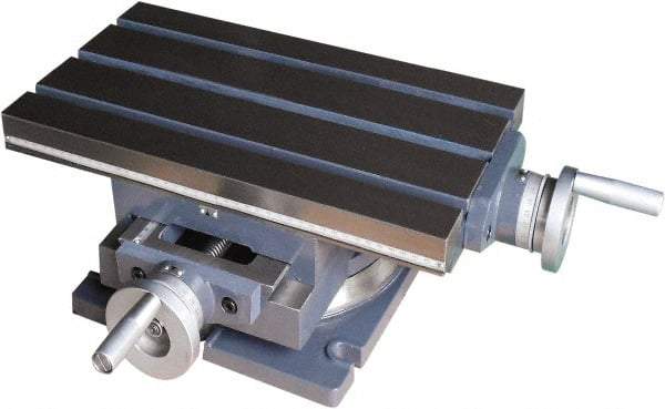 Interstate - 9.45" Table Width x 14.7302" Table Length, 8.86" Cross Travel x 6" Longitudinal Travel, Slide Machining Table - 6-1/2" Overall Height, Three 0.4706" Longitudinal T Slots - Exact Tool & Supply