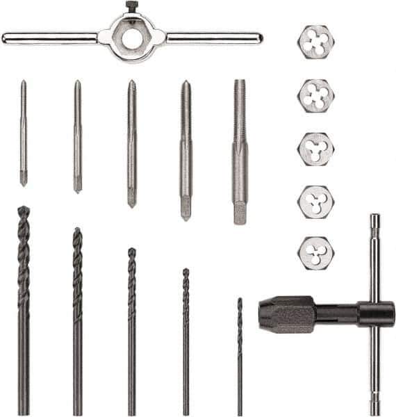 DeWALT - M3x0.50 to M3x0.50 Tap, M3x0.50 to M3x0.50 Die, Metric Coarse, Tap and Die Set - Carbon Steel, Carbon Steel Taps, Taper Taps, Nonadjustable, 17 Piece Set - Exact Tool & Supply