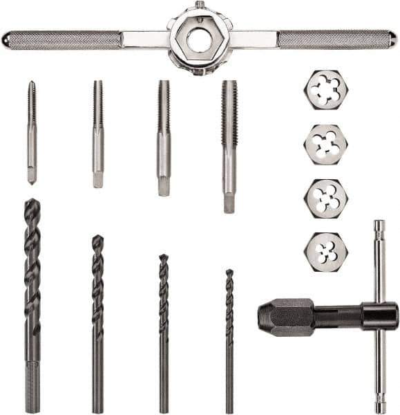 DeWALT - 1/4-20 to 1/2-13 Tap, 1/4-20 to 1/2-13 Die, UNC, Tap and Die Set - Carbon Steel, Carbon Steel Taps, Taper Taps, Nonadjustable, 14 Piece Set - Exact Tool & Supply