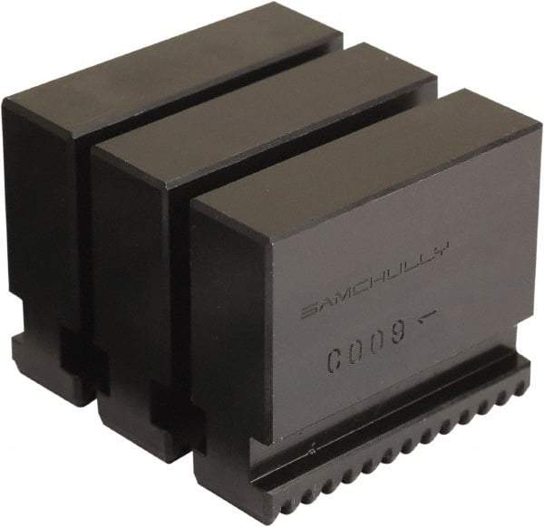 Samchully - 315mm Max Chuck Capacity, Tongue & Groove Interface, Square Soft Lathe Chuck Jaw - 3 Jaw, Steel, 115mm Long, 32mm Wide, 90mm High - Exact Tool & Supply