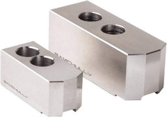 Samchully - 800mm Max Chuck Capacity, 3mm x 60° Serrated Interface, Square Soft Lathe Chuck Jaw - 3 Jaw, Steel, 38.1mm Btw Mount Hole Ctrs, 185mm Long, 75mm Wide, 75mm High, 25.5mm Groove, M20mm Fastener - Exact Tool & Supply
