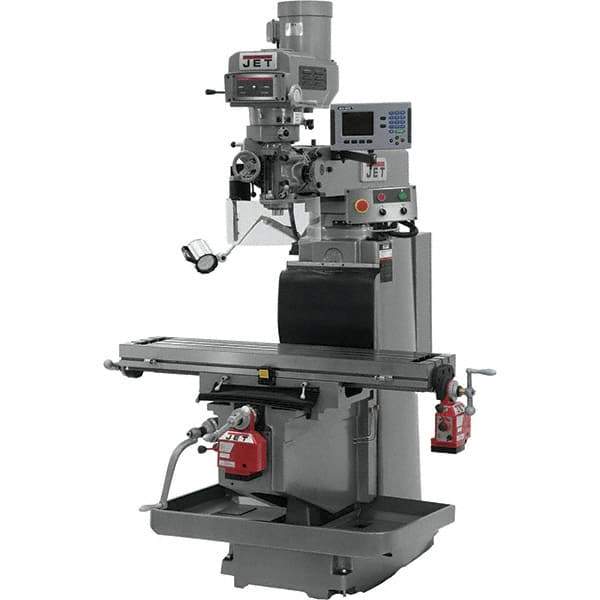 Jet - 54" Table Width x 12" Table Length, Variable Speed Pulley Control, 3 Phase Knee Milling Machine - R8 Spindle Taper, 5 hp - Exact Tool & Supply
