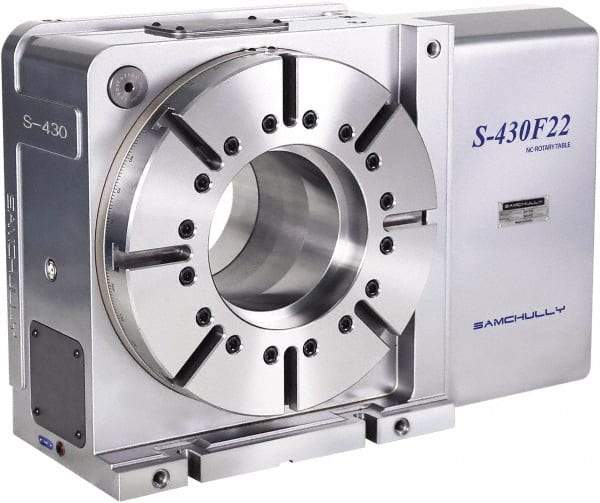 Samchully - 1 Spindle, 432mm Horizontal & Vertical Rotary Table - 500 kg (1100 Lb) Max Horiz Load, 283mm Centerline Height, 194mm Through Hole - Exact Tool & Supply