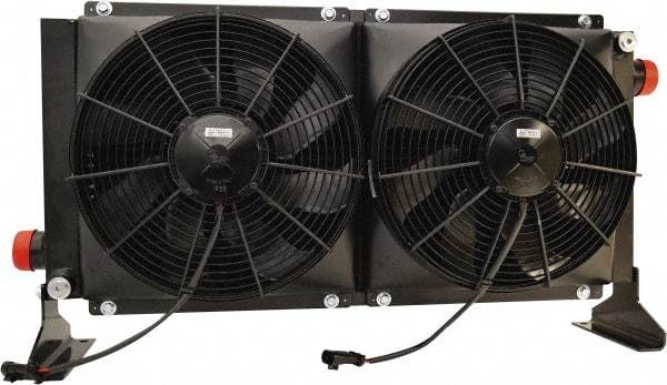 AKG Thermal Systems - SAE #20, 2 Fan Mount, Liquid-To-Air Aluminum Brazed Process Equipment Heat Exchanger - Oil Cooler, Ethylene Glycol/Water Mixture Cooler, 20" High x 36.22" Wide x 9.96" Deep, 178,269 BTU/Hr, 250°F Max - Exact Tool & Supply