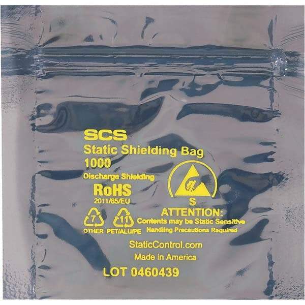 Made in USA - 4" Long x 4" Wide, 3.1 mil Thick, Self Seal Static Shield Bag - Transparent, Metal-In, Standard Grade - Exact Tool & Supply