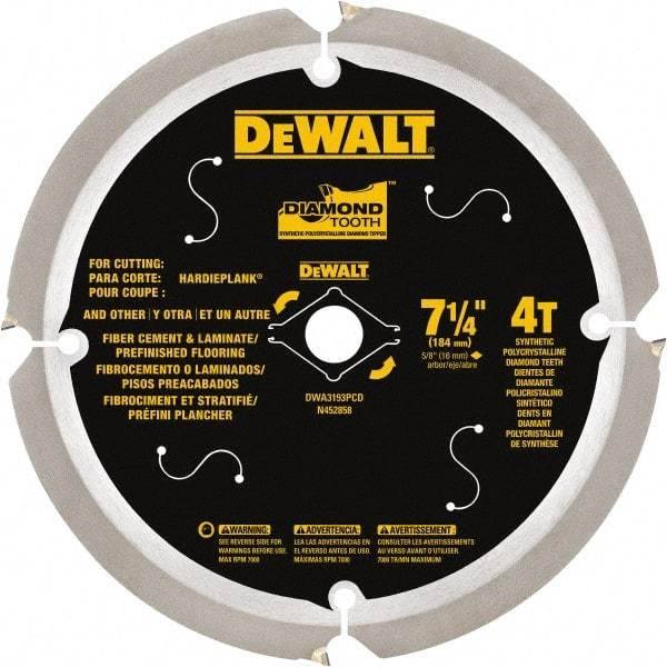 DeWALT - 7-1/4" Diam, 15.88mm Arbor Hole Diam, 16 Tooth Wet & Dry Cut Saw Blade - Steel, Smooth Action, Standard Round Arbor - Exact Tool & Supply