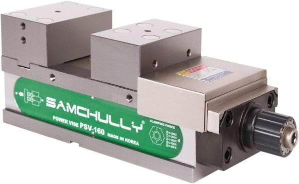 Samchully - 125mm Jaw Width, 125mm Jaw Opening Capacity, Horizontal Stationary Machine Vise - Manual Operation, 1 Station, 400.5mm Long x 48.3mm Deep, 50mm Jaw Height, Alloy Steel - Exact Tool & Supply