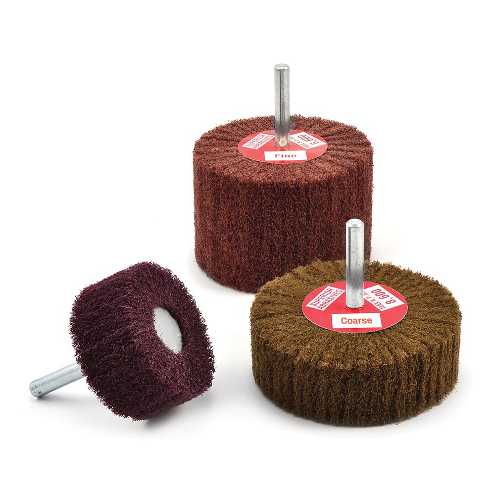 Superior Abrasives - Mounted Flap Wheels; Abrasive Type: Non-Woven ; Outside Diameter (Inch): 2 ; Face Width (Inch): 1 ; Abrasive Material: Aluminum Oxide ; Grade: Coarse ; Mounting Type: 1/4" Shank - Exact Tool & Supply