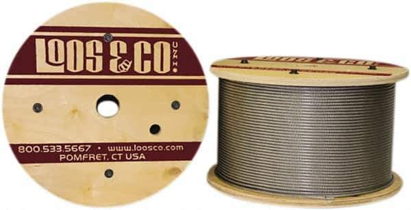 Loos & Co. - 3/32" x 1/16" Diam, Stainless Steel Wire Rope - 480 Lb Breaking Strength, 7 x 7, Vinyl Coating - Exact Tool & Supply