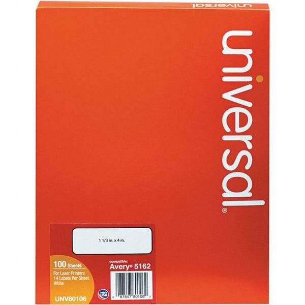 UNIVERSAL - 4" Long, White Paper Laser Label - For Inkjet Printers, Laser Printers - Exact Tool & Supply
