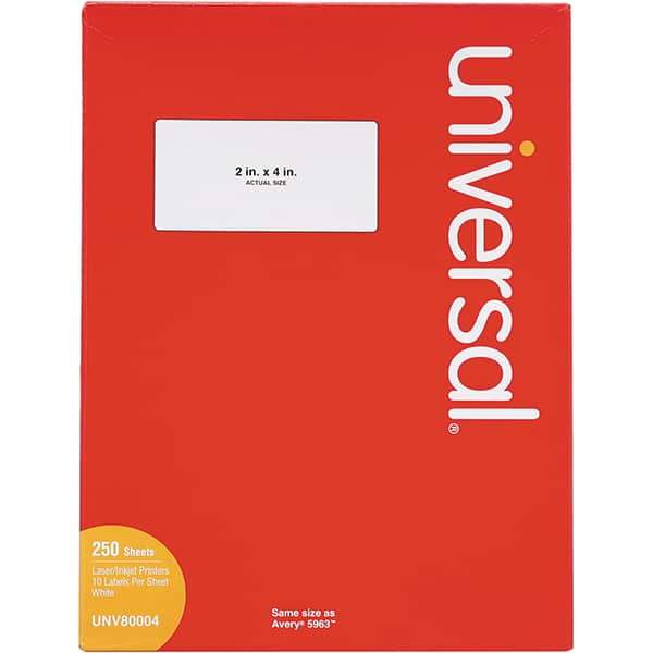 UNIVERSAL - 4" Long, White Paper Laser Label - For Inkjet Printers, Laser Printers - Exact Tool & Supply