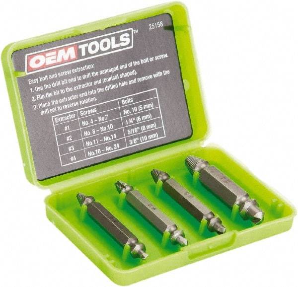OEM Tools - Screw Extractor - #1, #2, #3, #4" Extractor for #4 to #7, #8 to #10, #11 to #14, #16 to #24 Screw - Exact Tool & Supply