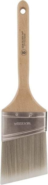 Wooster Brush - 3" Oval/Angle Polyester Angular Brush - 2-15/16" Bristle Length, 6-1/2" Wood Fluted Handle - Exact Tool & Supply