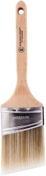 Wooster Brush - 3" Oval/Angle Polyester Angular Brush - 2-15/16" Bristle Length, 6-5/8" Wood Fluted Handle - Exact Tool & Supply