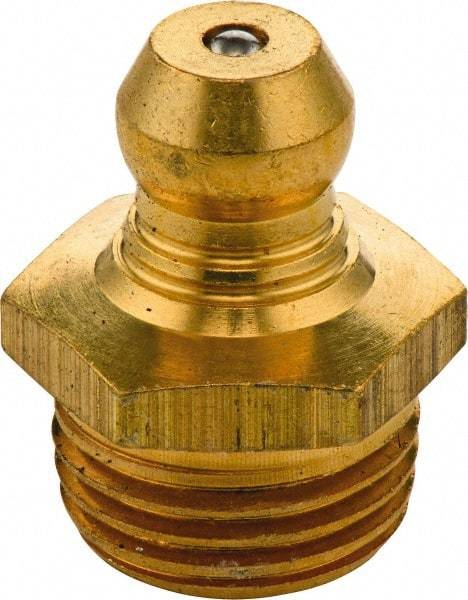 Umeta - Straight Head Angle, M12x1.50 Metric Brass Standard Grease Fitting - 14mm Hex, 17.5mm Overall Height, 6.5mm Shank Length - Exact Tool & Supply