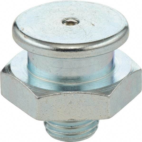 Umeta - Straight Head Angle, M8x1 Metric Steel Button-Head Grease Fitting - 17mm Hex, 17mm Overall Height, 6mm Shank Length, Zinc Plated Finish - Exact Tool & Supply