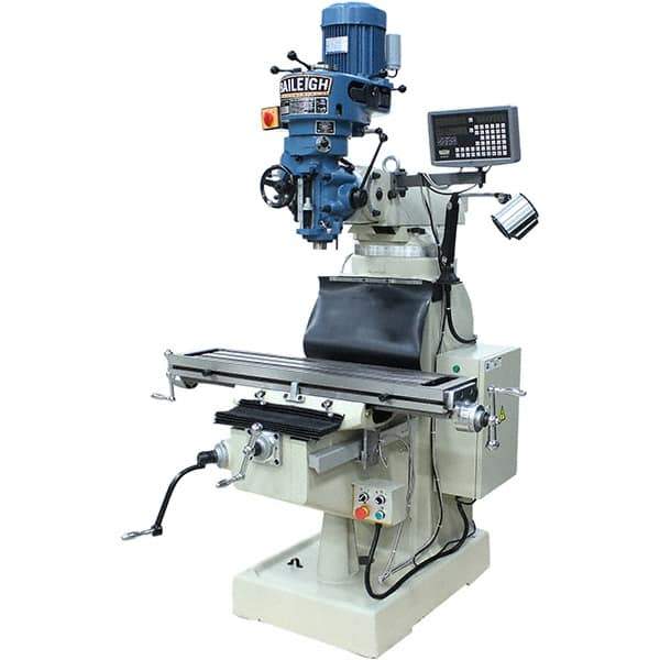 Baileigh - 9" Table Width x 42" Table Length, Step Pulley Control, 1 Phase Knee Milling Machine - R8 Spindle Taper, 3 hp - Exact Tool & Supply