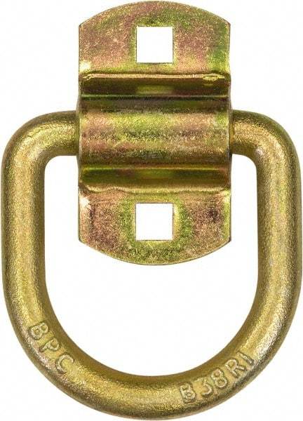 Buyers Products - Steel with Galvanized Zinc Coating D-Ring with 2-Hole Mounting Bracket - 3-1/2" Long, Yellow, For Use with Cargo Control - Exact Tool & Supply