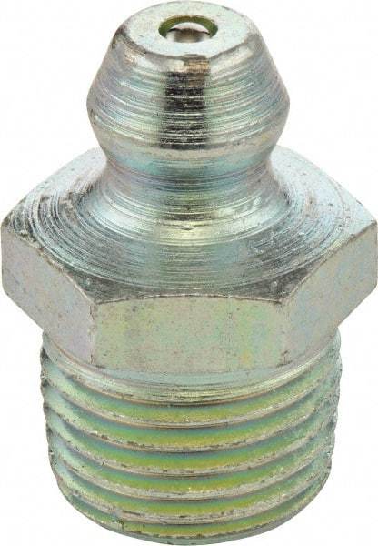 Umeta - Straight Head Angle, 1/8-28 BSPT Stainless Steel Standard Grease Fitting - 11mm Hex, 15mm Overall Height, 5.5mm Shank Length - Exact Tool & Supply
