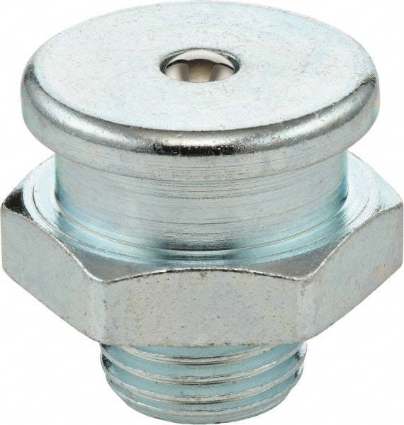 Umeta - Straight Head Angle, 3/8-19 BSPP Steel Button-Head Grease Fitting - 22mm Hex, 21.5mm Overall Height, 8mm Shank Length, Zinc Plated Finish - Exact Tool & Supply
