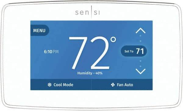 White-Rodgers - 50 to 99°F, 4 Heat, 2 Cool, Touch Screen Programmable Wi-Fi Universal Thermostat - 20 to 30 Volts, 1-1/4" Inside Depth x 1.77" Inside Height x 5-1/4" Inside Width, Horizontal Mount - Exact Tool & Supply