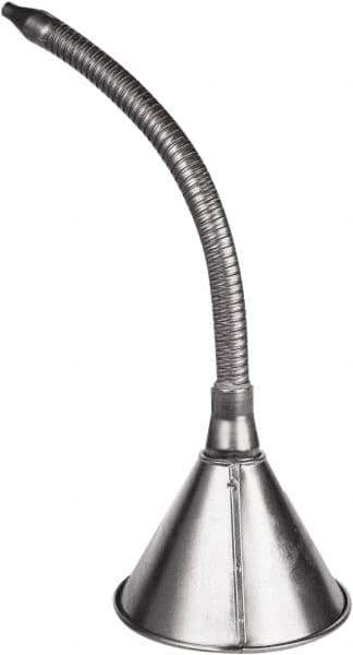 Funnel King - 1 Qt Capacity Galvanized Steel Funnel - 6-3/8" Mouth OD, 7/16" Tip OD, 14" Flexible Spout, Silver - Exact Tool & Supply