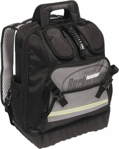 Bucket Boss - 24 Pocket Black, Yellow & Gray Ballistic Polyester Tool Bag - 14" Wide x 10" Deep x 18" High - Exact Tool & Supply