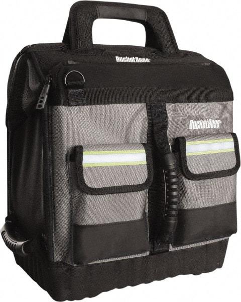 Bucket Boss - 16 Pocket Black, Yellow & Gray Ballistic Polyester Tool Bag - 14" Wide x 11" Deep x 14" High - Exact Tool & Supply