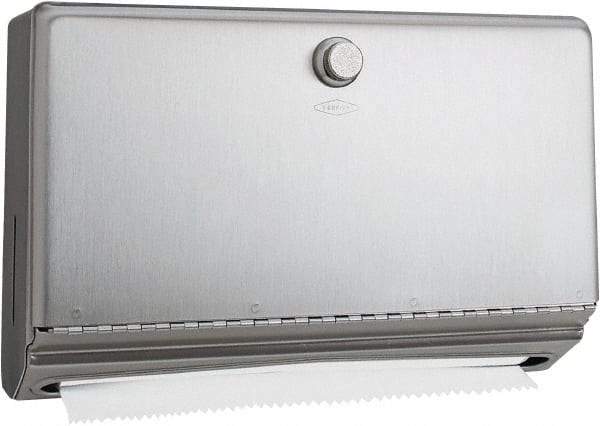 Bobrick - Manual, Stainless Steel Paper Towel Dispenser - 7.13" High x 11" Wide x 4" Deep, 200 C-Fold or 275 Multi-Fold, Silver - Exact Tool & Supply