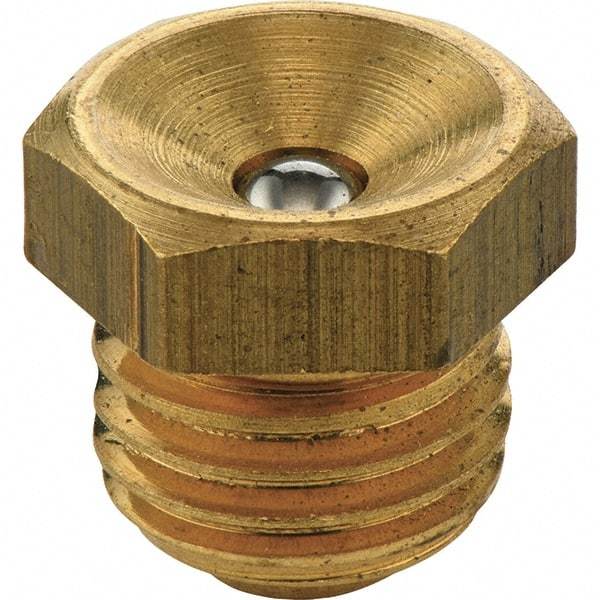 Umeta - Straight Head Angle, M6x1.0 Metric Steel Flush-Style Grease Fitting - 7mm Hex, 8.5mm Overall Height, 5.5mm Shank Length, Zinc Plated Finish - Exact Tool & Supply