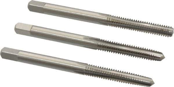 Cleveland - #8-32 UNC, 4 Flute, Bottoming, Plug & Taper, Bright Finish, High Speed Steel Tap Set - Right Hand Cut, 2-1/8" OAL, 0.38" Thread Length - Exact Tool & Supply