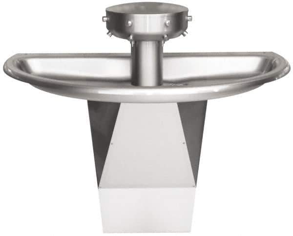 Bradley - Semi-Circular, Infrared Sensor, External Drain, 54" Diam, 4 Person Capacity, Stainless Steel, Wash Fountain - 0.5 GPM - Exact Tool & Supply