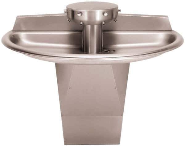 Bradley - Semi-Circular, Foot-Controlled, External Drain, 54" Diam, 4 Person Capacity, Stainless Steel, Wash Fountain - 0.5 GPM - Exact Tool & Supply