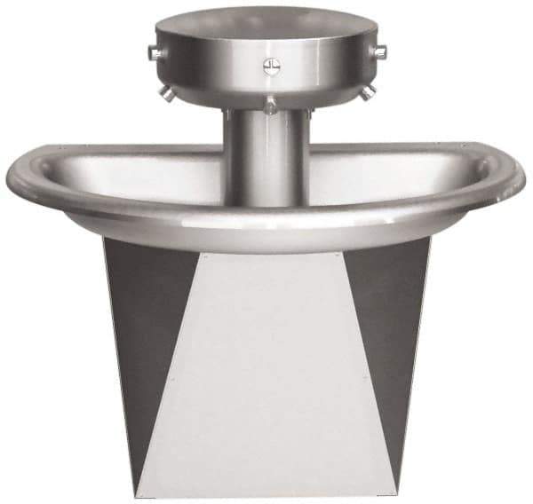 Bradley - Semi-Circular, Infrared Sensor, External Drain, 36" Diam, 3 Person Capacity, Stainless Steel, Wash Fountain - 0.5 GPM - Exact Tool & Supply