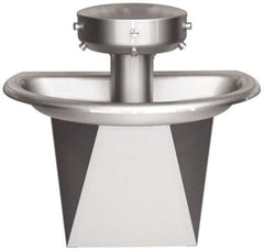 Bradley - Semi-Circular, Infrared Sensor, External Drain, 36" Diam, 3 Person Capacity, Stainless Steel, Wash Fountain - 0.5 GPM - Exact Tool & Supply