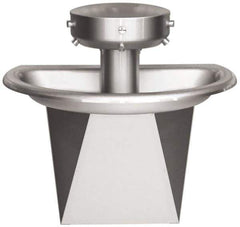 Bradley - Semi-Circular, Infrared Sensor, External Drain, 36" Diam, 3 Person Capacity, Stainless Steel, Wash Fountain - 0.5 GPM - Exact Tool & Supply