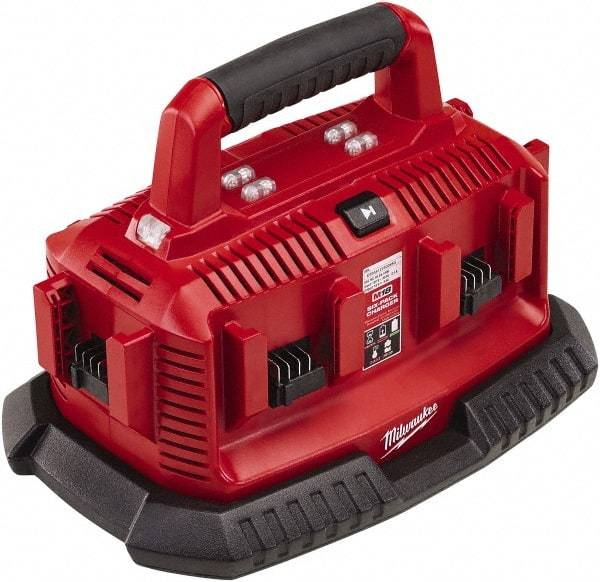 Milwaukee Tool - 18 Volt, 6 Battery Lithium-Ion Power Tool Charger - 30 min to 1 hr to Charge, Pass Through Plug Power Source - Exact Tool & Supply