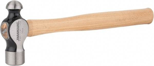 Paramount - 1 Lb Head Ball Pein Hammer - Wood Handle, 13-3/4" OAL - Exact Tool & Supply
