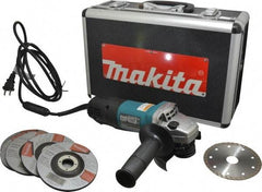 Makita - 4-1/2" Wheel Diam, 10,000 RPM, Corded Angle & Disc Grinder - 5/8-11 Spindle, 120 Volts, 7.5 Amps - Exact Tool & Supply