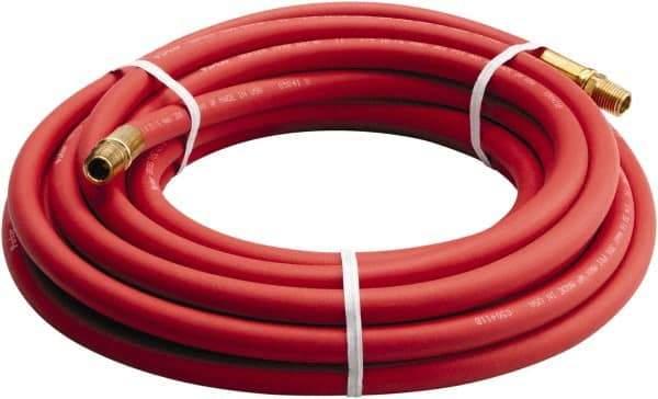 Parker - 3/8" ID x 0.656" OD 25' Long Multipurpose Air Hose - MNPT x MNPT Ends, 200 Working psi, -40 to 212°F, 1/4" Fitting, Red - Exact Tool & Supply