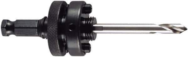 M.K. MORSE - 1-1/4 to 6" Tool Diam Compatibility, Hex Shank, High Speed Steel Integral Pilot Drill, Hole Cutting Tool Arbor - 7/16" Min Chuck, Hex Shank Cross Section, Quick-Change Attachment, For 1-1/4 to 6" Hole Saws - Exact Tool & Supply