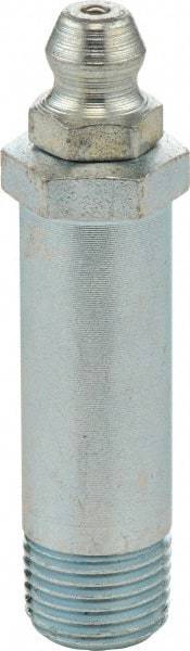 Umeta - Straight Head Angle, 1/8-27 PTF Steel Standard Grease Fitting - 7/16" Hex, 1-3/4" Overall Height, 1-17/64" Shank Length, Zinc Plated Finish - Exact Tool & Supply