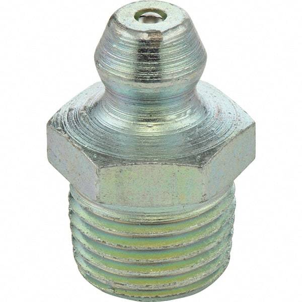 Umeta - Straight Head Angle, 1/4-18 PTF Stainless Steel Standard Grease Fitting - 15mm Hex, 0.83" Overall Height, Zinc Plated Finish - Exact Tool & Supply