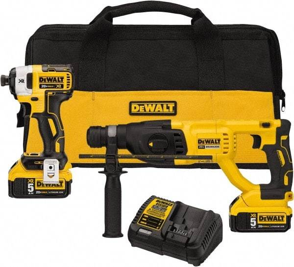 DeWALT - 20 Volt Cordless Tool Combination Kit - Includes 1/4" Brushless Impact Driver & SDS Plus Brushless Rotary Hammer, Lithium-Ion Battery Included - Exact Tool & Supply