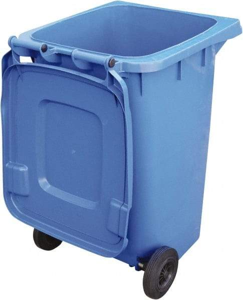 Vestil - 64 Gal Blue Rectangle Trash Can - Polyethylene, None Graphic, 39-15/16" High x 28-1/2" Long x 23-1/2" Wide, Lid Included - Exact Tool & Supply